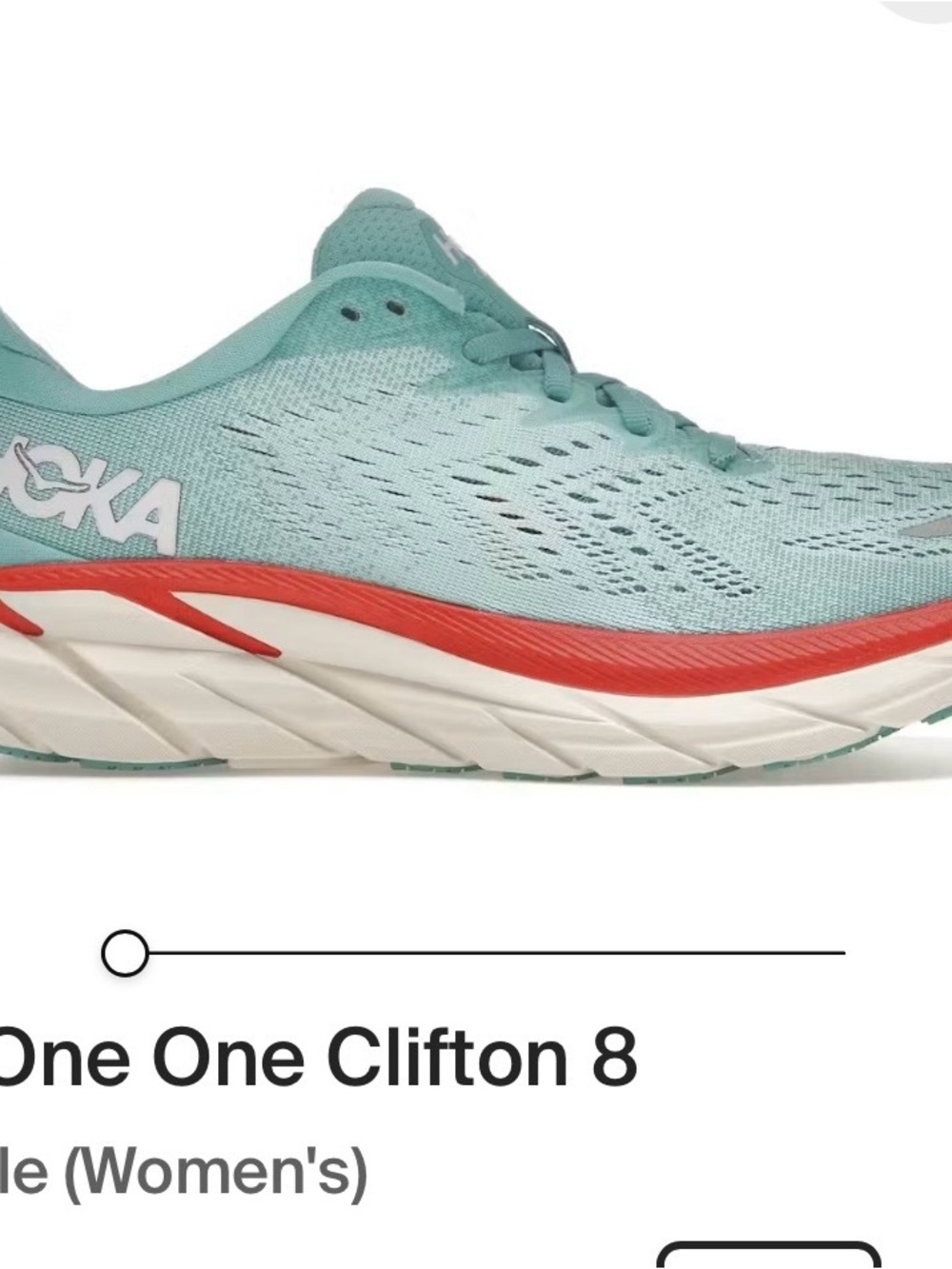 Hoka Clifton 8 Women's Running Shoe - Aqua with Coral Accent